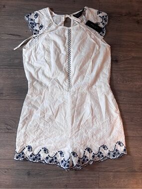 Romeo & Juliet Couture White Romper with Navy Embroidery
